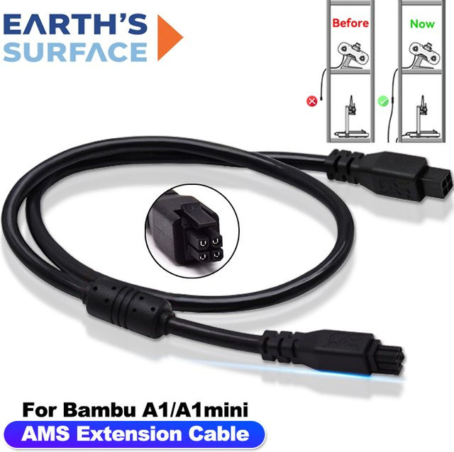 Bambu Lab AMS Lite Verlängerungskabel mit Magnetringfilter für Bambu Lab A1 Mini, 4-Pin-Kabel, Farbe: Schwarz - Bild 1