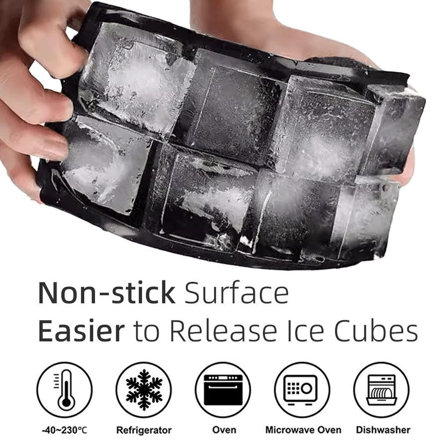 PERFFEE Eiswürfelform aus Silikon mit 8 Gittern für große quadratische Eiswürfel, Schwarz - Bild 3