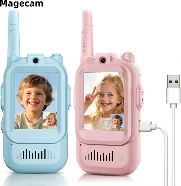 Magecam Video-Walkie-Talkies für Kinder, 2er-Pack, wiederaufladbare Gegensprechanlage mit 2 Bildschirmen und One-Click-Anruf, Blau und Pink - Bild 1