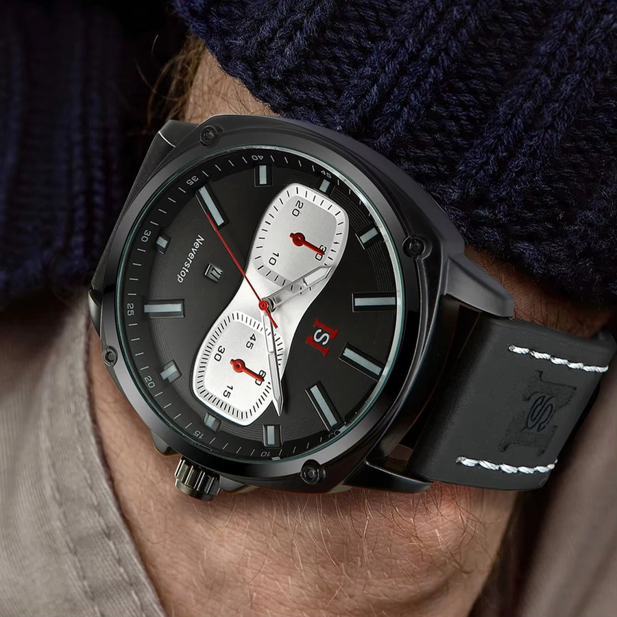 NS Brand Chronograph, Quarz, Leder, Schwarz, Herren - Bild 1