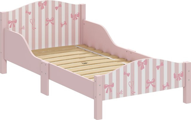 Aosom Montessori-Kinderbett in Schleifenform aus Holz mit Absturzschutz und Lattenrost, Rosa/Weiß, B: 146 cm, T: 76,5 cm - Bild 1
