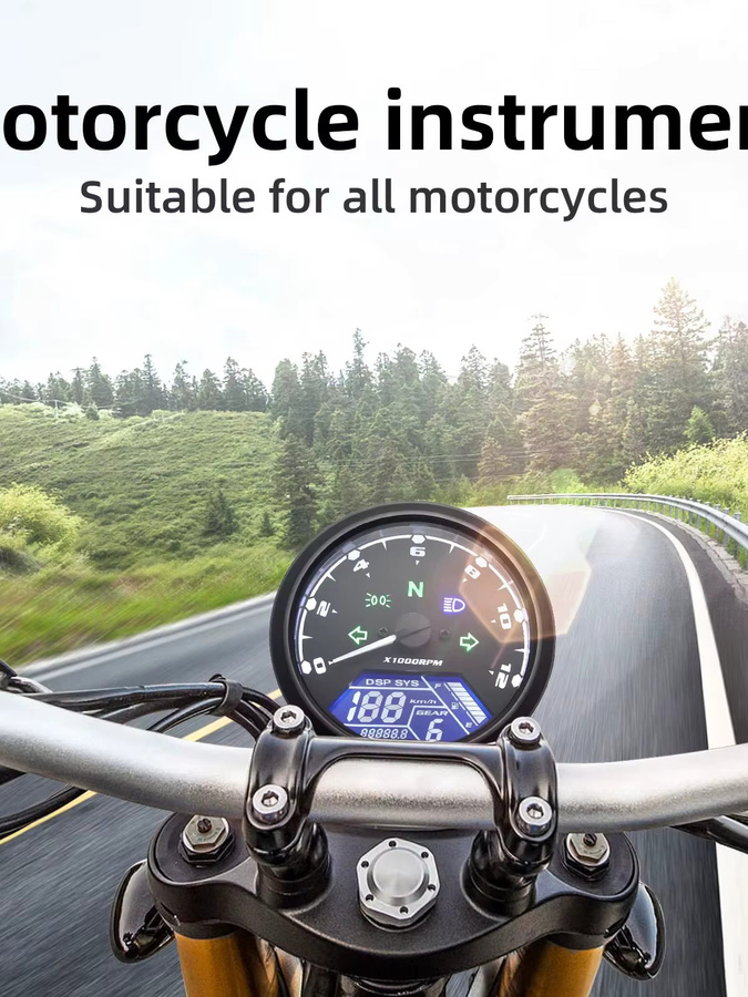 RYSJM Digitaler Multifunktions-Tachometer mit Kilometerzähler, Drehzahlmesser und Ölstandsanzeige in Schwarz für Kawasaki Cafe Racer - Bild 6