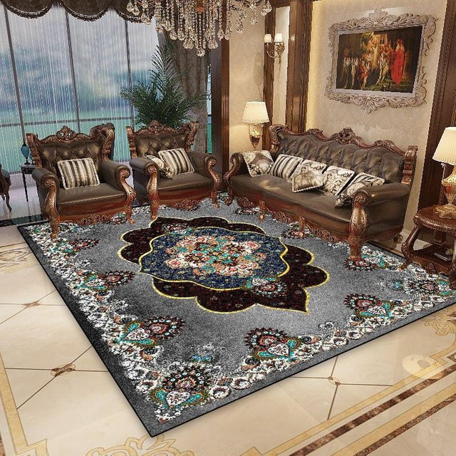 JGJG Teppich im chinesischen Stil mit floralem Design, grau, rutschfest und waschbar, B/T: 90 x 60 cm - Bild 1