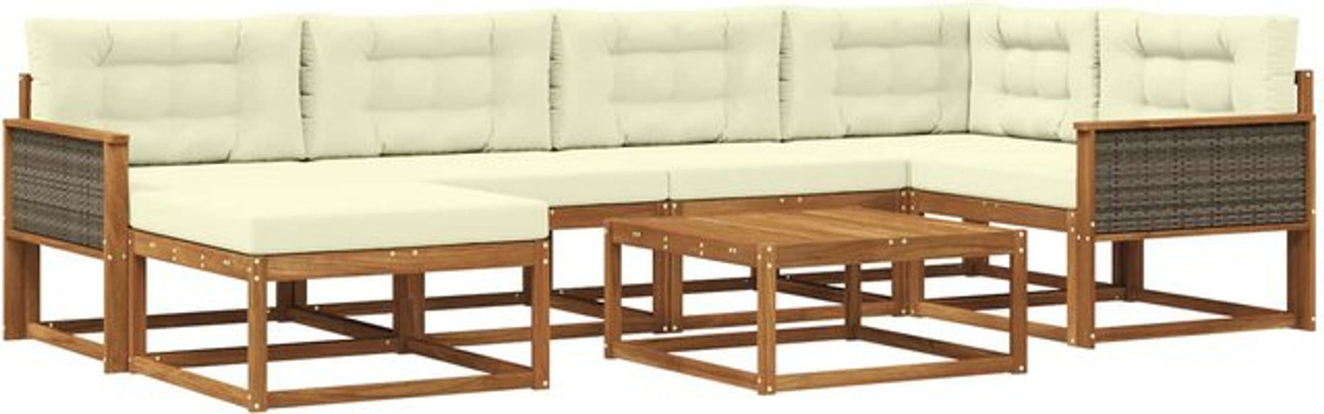 Modernes 7-teiliges Outdoor-Sofagarnitur Loungemöbel Set aus Akazie mit Kissen in Natur und Beige von vidaXL - Bild 1