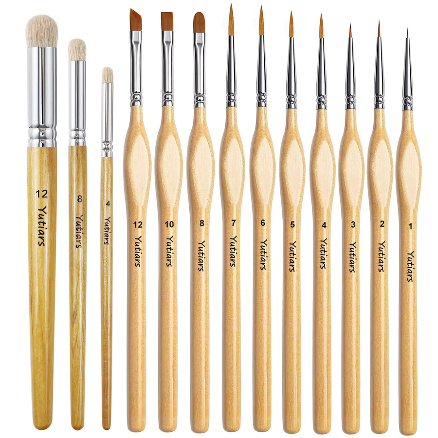 Yutiars Pinselset für Miniaturmalerei und feine Details, 3-teiliges oder 10-teiliges Set aus Holz und Nylon für Acryl und Aquarell, Schwarz und Mehrfarbig - Bild 1