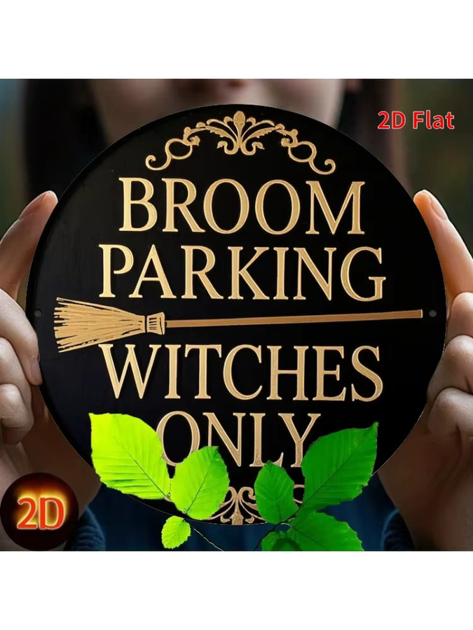 Rundes Eisenschild Potdemiel mit Halloween-Motiv Nur Badezimmerparken, nur Hexen, Durchmesser: 20,32 cm, Schwarz - Bild 5