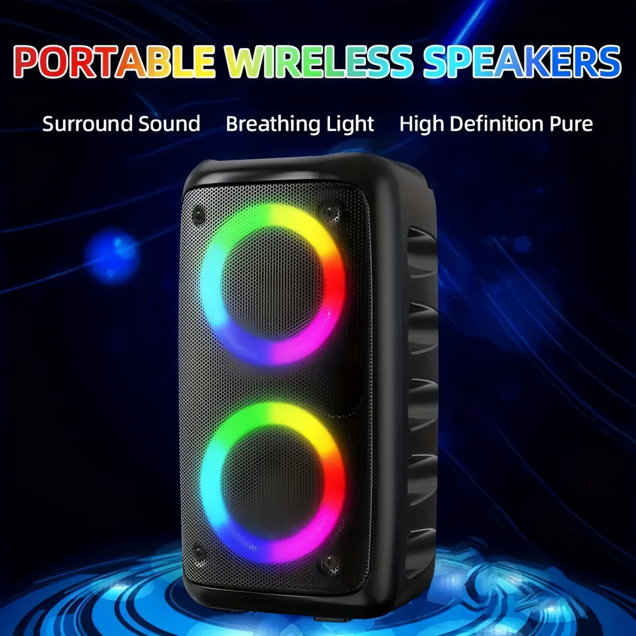 AyeBeau Karaoke Bluetooth Lautsprecher mit Mikrofon, FM Radio und LED-Lampe, Schwarz - Bild 2