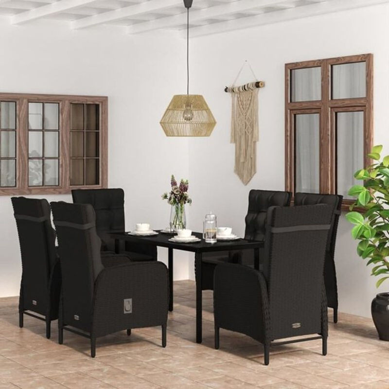 7-tlg. moderne Gartenmöbel-Set aus Polyrattan mit Kissen von vidaxl in Schwarz - Bild 1