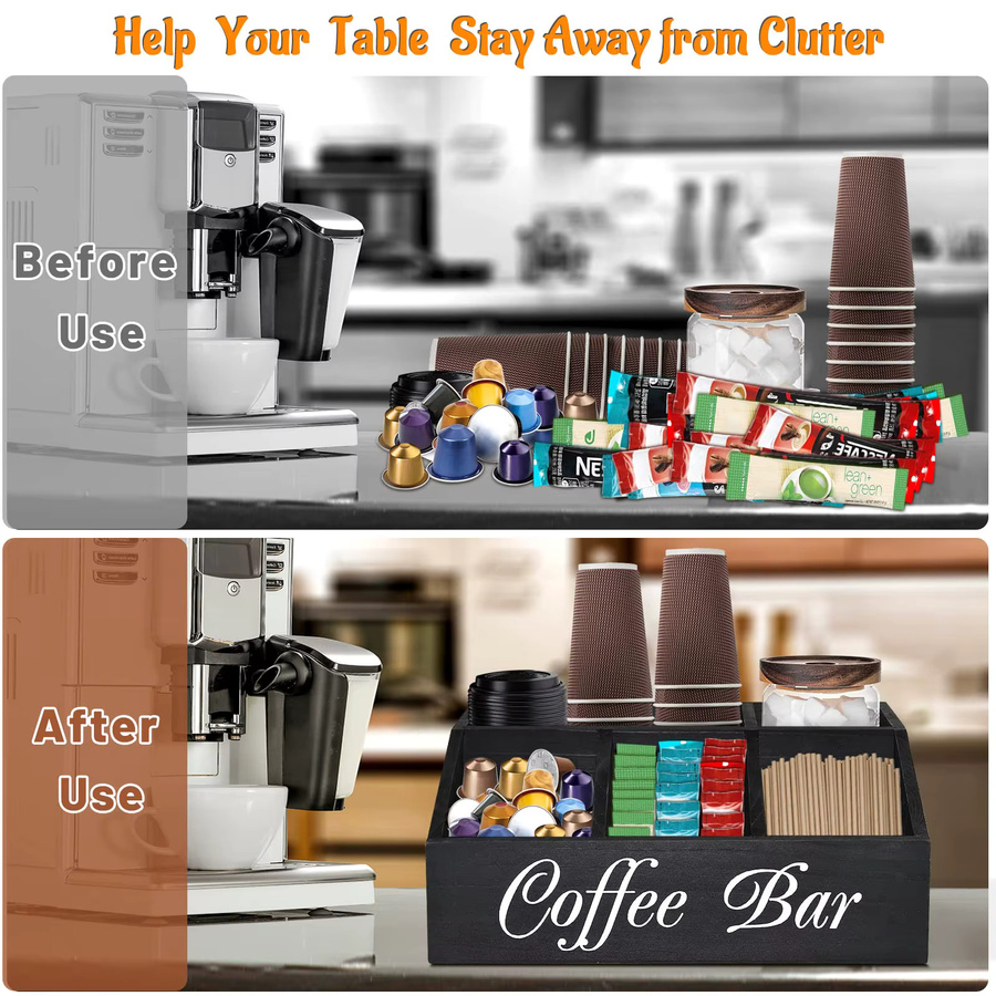 Rustikaler Kaffeestation Organizer aus Holz in Weiß für Kapseln und Tee auf der Theke - Bild 5