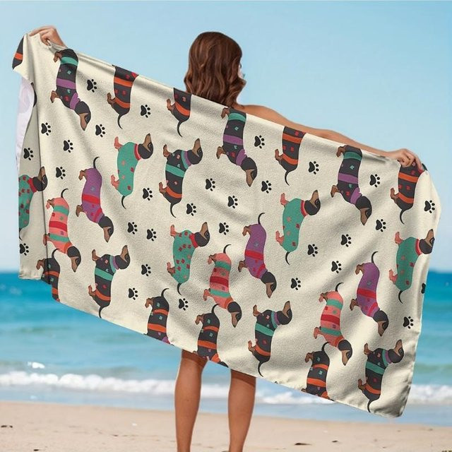 Schnelltrocknendes Strandhandtuch mit Hundemuster, super saugfähiges Badetuch, Breite: 40 cm, Höhe: 60 cm - Bild 1