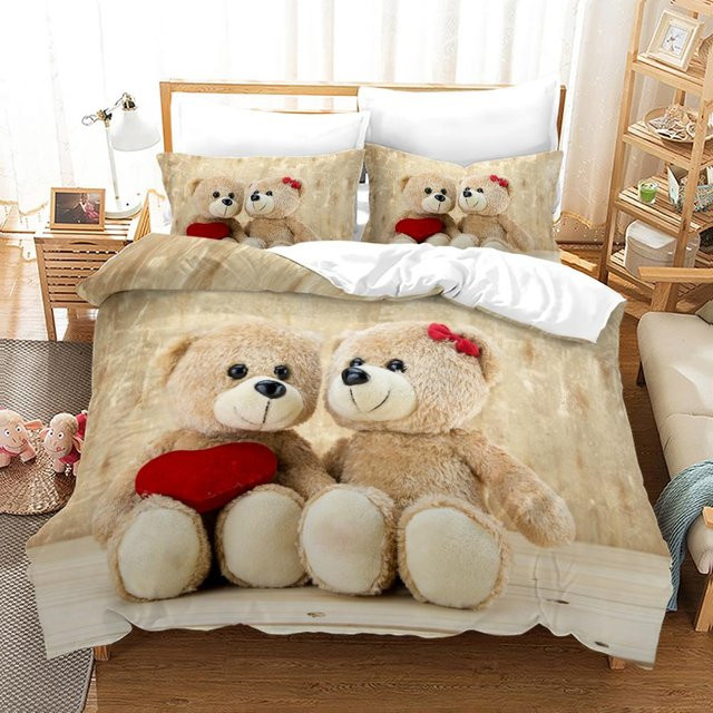 3D Teddybär und Eisbär Bettwäsche Set Practical Home Decor in Weiß und Beige, 2-teilig aus Polyester, B/H: 135 x 200 cm - Bild 1