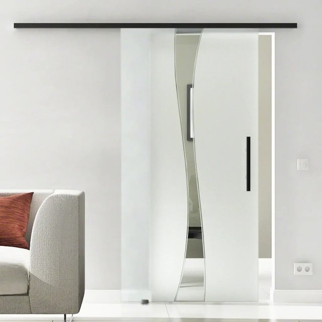 Levidor Glasschiebetür Komplettset Bremen in Schwarz mit Stangengriff, Glas und Aluminium, B/H: 65 x 205 cm - Bild 1