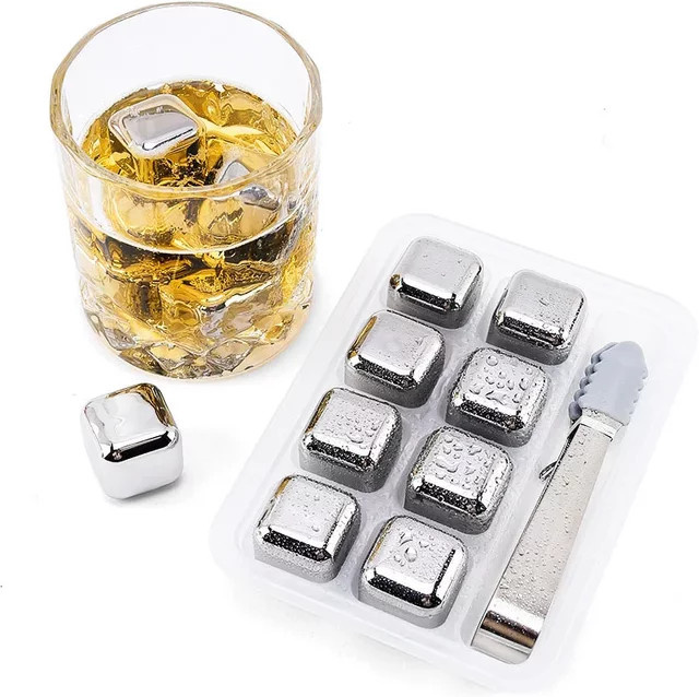 HOCOSHINE Edelstahl-Eiswürfel-Set in Silber, wiederverwendbare Kühlsteine für Whiskey und Wein, quadratisch - Bild 1