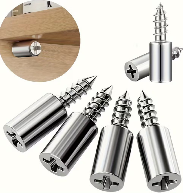 40 Stück AGASHE Regalstützstifte aus Edelstahl in Silber mit rutschfesten Ärmeln und selbstschneidenden Schrauben für Schranktrennwände und Laminatplattenhalterungen - Bild 1