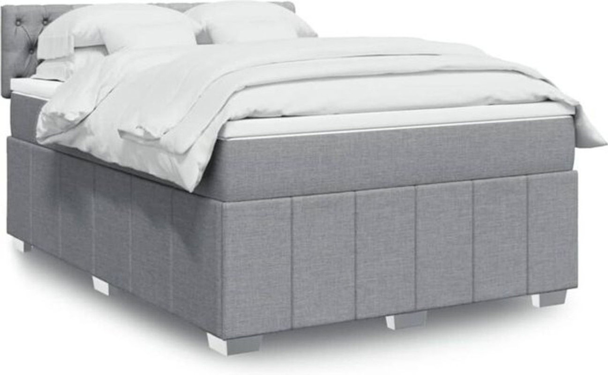 Vidaxl Boxspringbett mit Matratze in Grau und Weiß aus Stoff, B/T/H: 140 x 190 cm - Bild 1