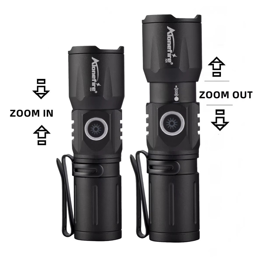 Alonefire Mini-LED-Taschenlampe mit Zoom-Beam, wiederaufladbar via USB-C, Schwarz - Bild 4