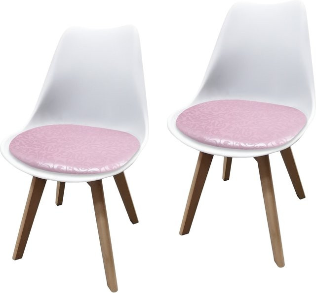HTI-Living Esszimmerstuhl 2er Set Atlanta in Weiß und Rosa mit Kunstlederbezug und Ornament-Design - Bild 1
