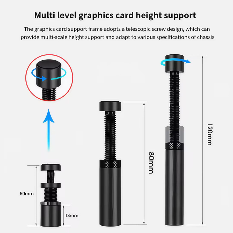 CX FUTRUE Grafikkarten-GPU-Halterung aus Aluminiumlegierung, vertikal ausziehbare und drehbare Halterung mit magnetischer Basis, Schwarz - Bild 3