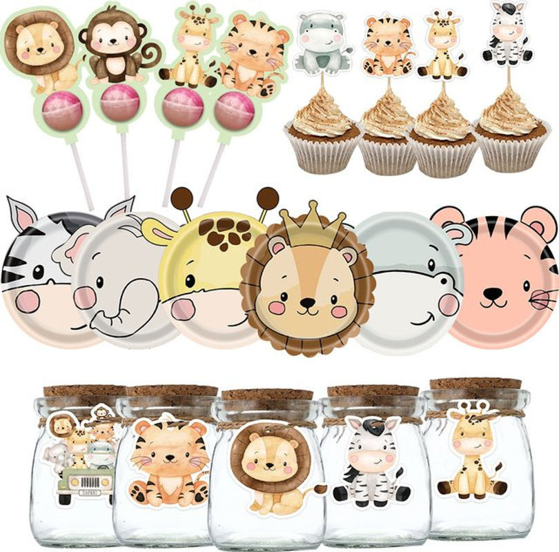 Mehrfarbiges Papier-Banner mit Wildtier-Motiven als hängende Deko für Kindergeburtstage im Dschungel- und Safari-Stil - Bild 1