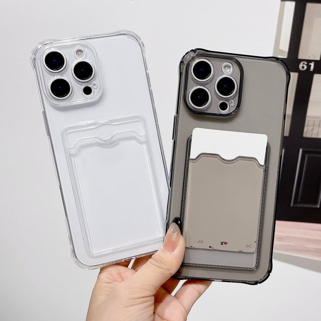 Stoßfeste Silikon-Schutzhülle mit ID- und Kartenfach für iPhone 11 bis 16 Pro Max in Transparent oder Schwarz - Bild 1
