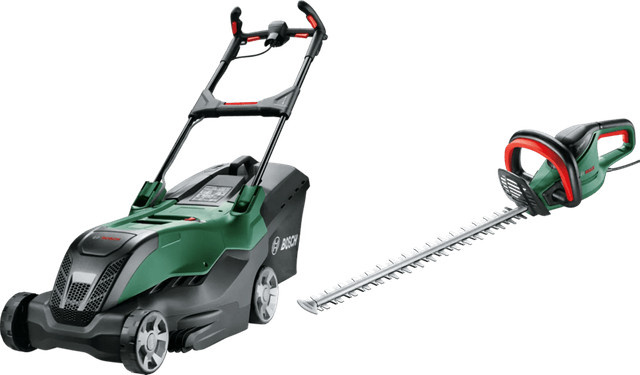 Bosch AdvancedRotak 40-650 Rasenmäher und Bosch Universal Hedgecut 50 Heckenschnittgerät Set in Grün - Bild 1