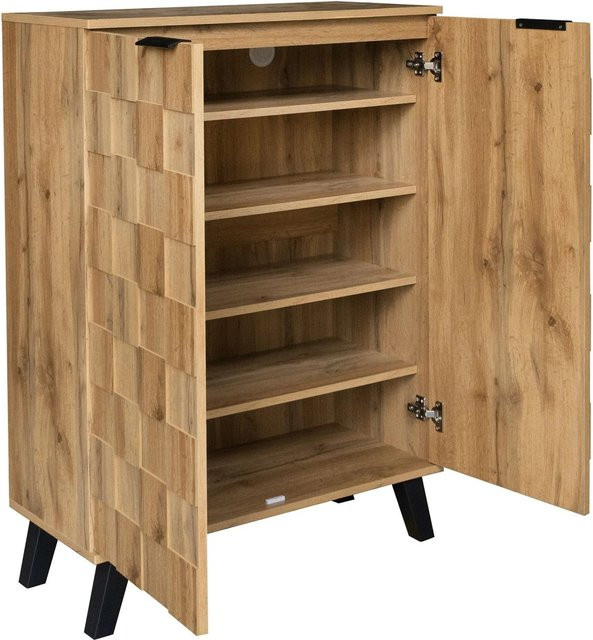 PXloue Sideboard Schuhschrank in Braun mit Scharniertüren und Regalböden, B/T/H: 80,5 x 35,0 x 109,5 cm - Bild 1