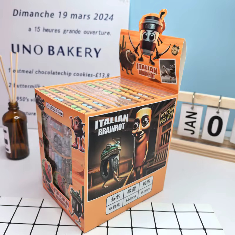 Tung Sahur 12er Set Cartoon Gelstifte aus Holz für Schüler und Studenten, Mehrfarbig mit schwarzer Tinte, einzeln verpackt - Bild 2