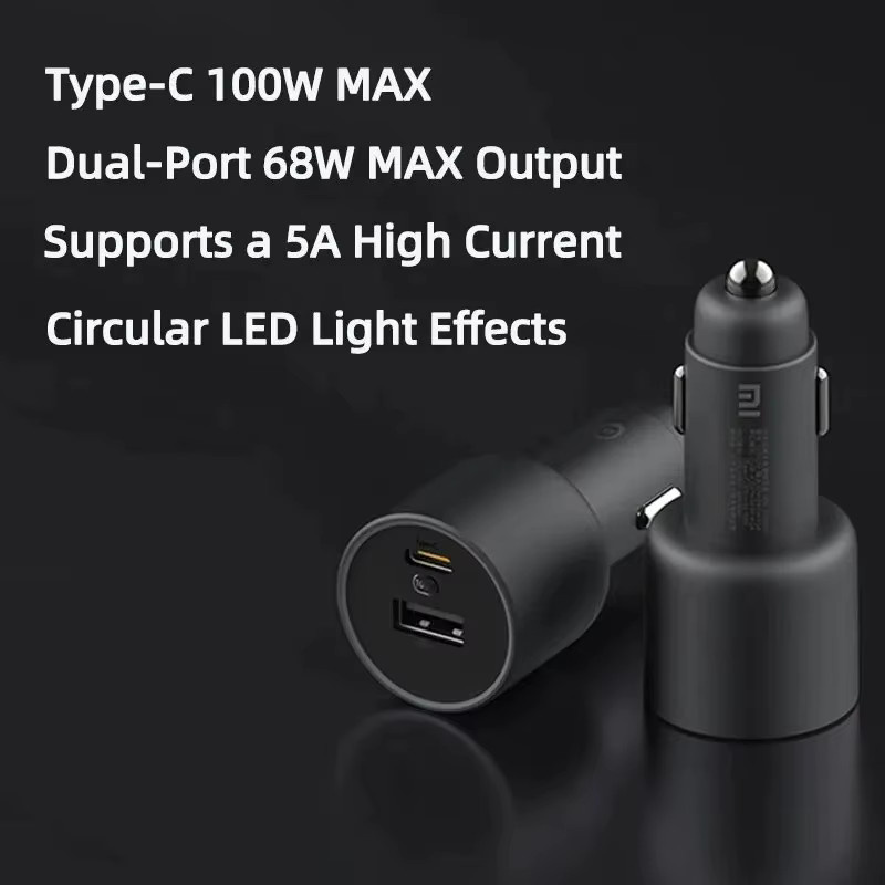 Xiaomi Mi Autoladegerät 100 W mit Dual-Port USB-A und USB-C Schnellladung in Schwarz mit Lichteffektanzeige - Bild 2