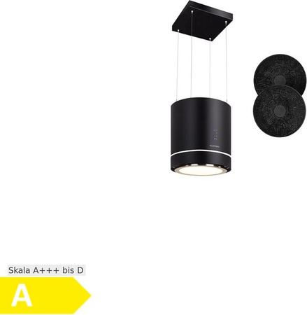 Klarstein Tron Ambience Inselabzugshaube in Schwarz mit Umluft und 540 m³/h Leistung