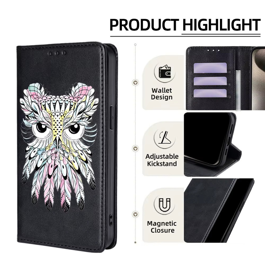 Magnetische Leder-Brieftaschen-Hülle mit Eulen-Design für Samsung Galaxy S25 Ultra, S25 FE, S24, S23, S22, S21 Ultra Plus in Grün - Bild 2