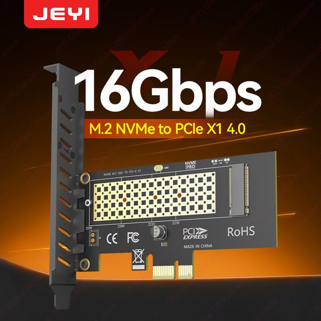 JEYI M.2 NVMe SSD zu PCIe 4.0 Adapterkarte für Desktop-PC, Schwarz, unterstützt 2280 NVMe SSD, kompatibel mit PCIe 3.0/2.0/1.0, X1/X4 Erweiterungskarte - Bild 1
