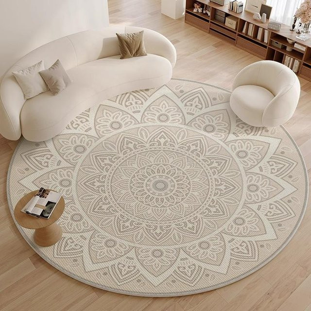 Runder Teppich Lodestar in Beige mit modernem Floral-Muster, maschinengefertigt und rutschfest, Durchmesser: 120 cm - Bild 1
