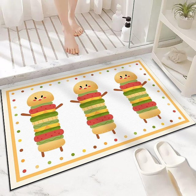 Rutschfeste Bodenmatte mit Cartoon-Tier-Motiv aus Kieselgur, weiß, B/T: 60 x 40 cm - Bild 1