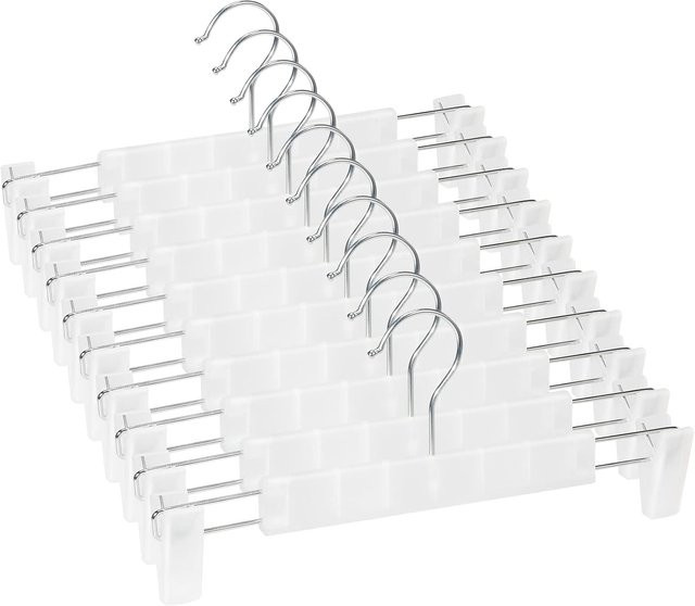 Jiajushuo Hosenbügel mit Clips und 360 Grad drehbarem Haken, platzsparende Rockbügel für Jeans und Kleidung, Weiß, 10er Pack - Bild 1