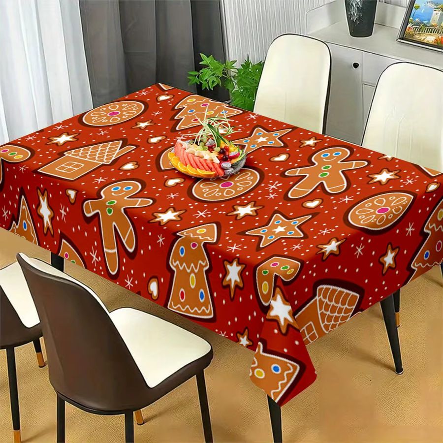 VIKAMA Tischdecke mit Lebkuchenmann-Weihnachtsmotiv im Vintage-Stil für deine Partydekoration - Bild 2
