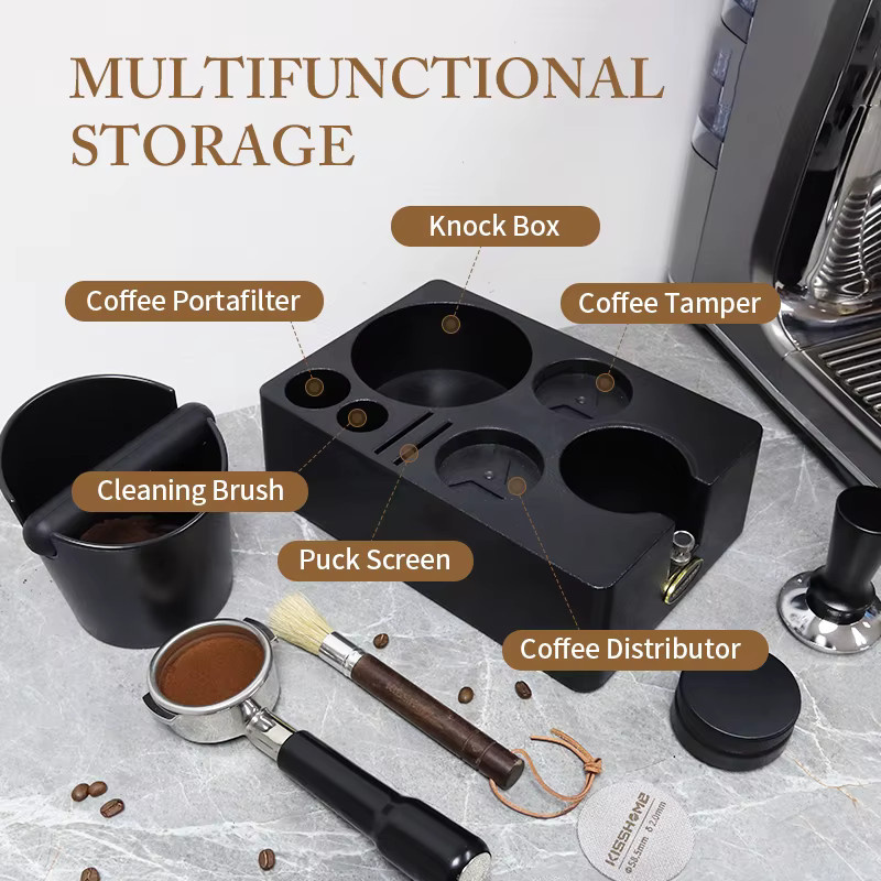 Kaffee Station Tamper Halter und Espresso Siebträger Rack mit Klopfbox von kisshome in Schwarz aus Metall für DeLonghi und Breville Barista Zubehör (51mm, 54mm, 58mm) - Bild 4