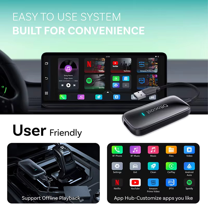 OTTOCAST Play2Video Ultra Carplay Ai Box Schwarz – Kabelloser Android Auto Adapter mit YouTube und Netflix via Wi-Fi und Bluetooth - Bild 2
