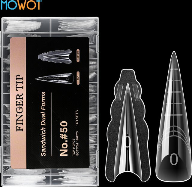 MOWOT Sandwich-Nagel-Dualformen, wiederverwendbare Full-Cover-Verlängerungsformen für Builder-Gel und Acryl-Nagelspitzen - Bild 1