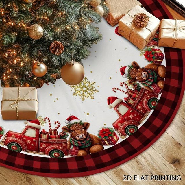 VIKAMA Weihnachtsbaumrock im rustikalen Bauernhausstil mit rot-schwarzem Karomuster und goldenen Tupfen - Bild 1