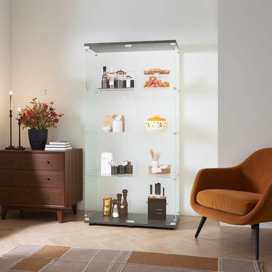Anajqaqia Vitrine in Schwarz mit 4 Ebenen aus gehärtetem Glas und abschließbaren Glastüren - Bild 3