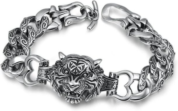 YIRAN Jewelry Armband, Silber, Tiger Kopf, Herren, 20cm, grau - Bild 1