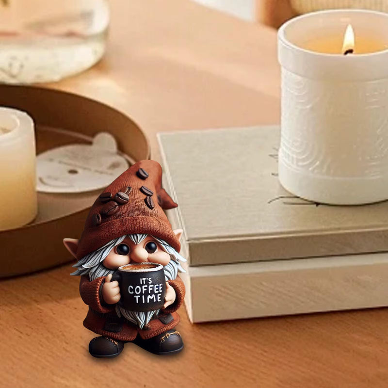 Handgefertigte Zwergen-Figuren aus Kunstharz mit Kaffeethema in Mehrfarbig zur Dekoration für dein Esszimmer oder deine Küchentheke - Bild 3