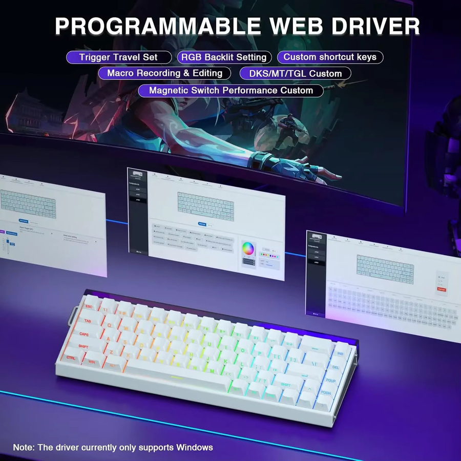 AULA HERO 68 HE Gaming-Tastatur in Weiß mit magnetischen Hall-Effect-Schaltern, 60% Layout, RGB-Beleuchtung, Hot-Swap und 8K Returnrate für E-Sport-Gamer - Bild 3