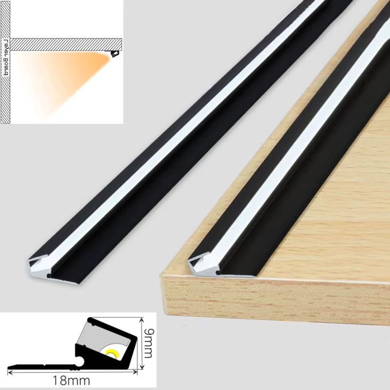 Khelse LED-Linear-Aluminiumprofil für Aufputzmontage in Schwarz mit Diffusor zur Hintergrundbeleuchtung und Schrankbeleuchtung - Bild 2