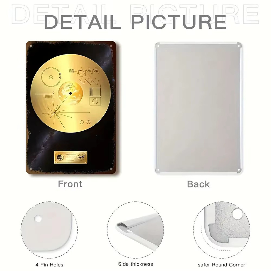 Retro Space Voyager Golden Record Metallschild von CIFBUY in Gold, B: 20,3 cm, H: 30,5 cm - Bild 3
