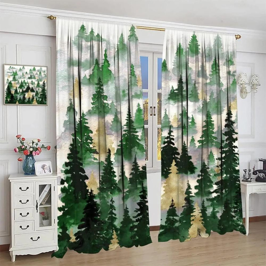 Yiran Furniture Vorhang mit Wildtier-Motiv Bär Hirsch Fuchs Wolf, 2er-Set halbverdunkelnd, Multicolor, Breite: 100 cm, Höhe: 130 cm - Bild 1
