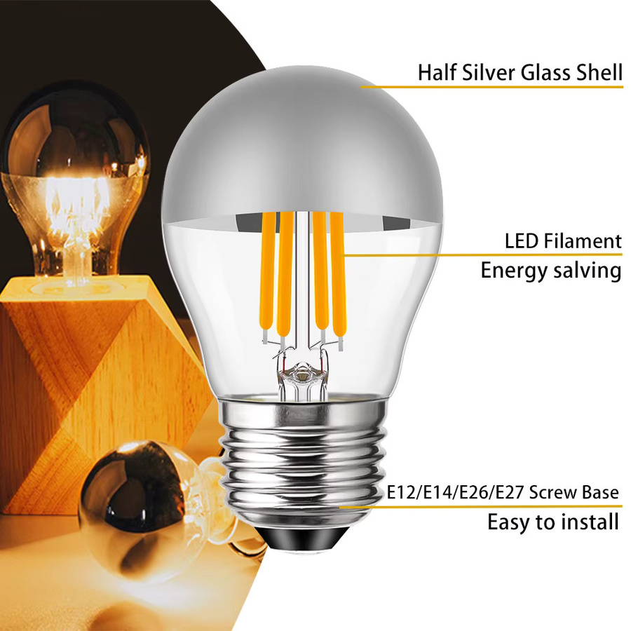 G45 Edison LED Pendelleuchte Globe Top in Silber mit warmweißem Licht, dimmbar, E14 Fassung, 4W - Bild 2