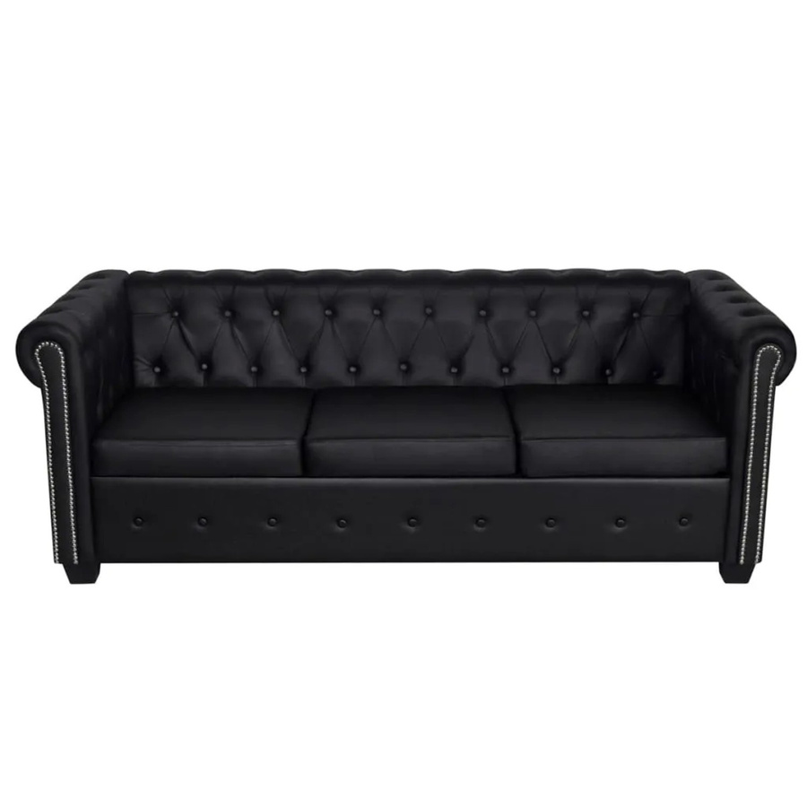 vidaXL Chesterfield-Sofa 3-Sitzer aus Kunstleder in Schwarz mit Holzgestell - Bild 2