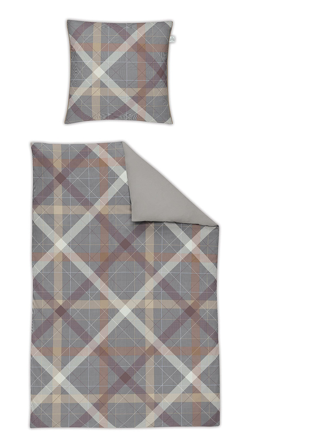 Irisette Juwel Mako-Satin Bettwäsche Karo grau silber Wende B/H: 155 x 220 cm - Bild 1