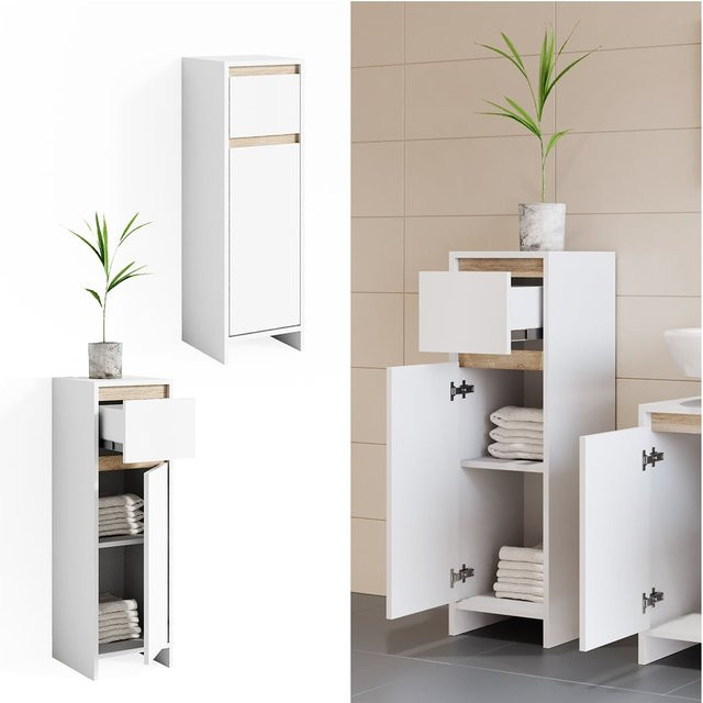 Vicco Badschrank Emma Midischrank Weiß Sonoma Eiche B/T/H: 30 x 30 x 95 cm - Bild 1